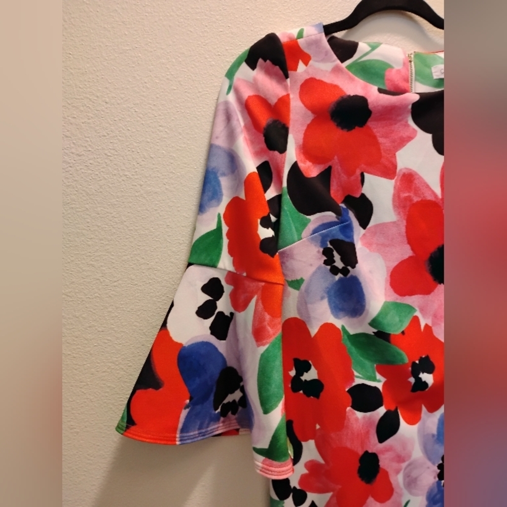 NWOT Calvin Klein Floral Bell Sleeve Sheath Dress Multicolor – Women’s Size 4 - Picture 2 of 5